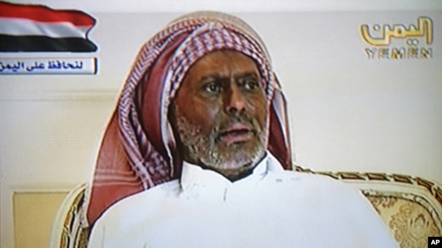 A still image from a video broadcast on Yemen TV shows Yemen's President Saleh speaking from an undisclosed location in Saudi Arabia, July 7, 2011