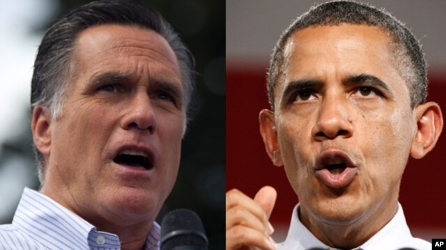 Ứng cử viên tổng thống Đảng Cộng hòa Mitt Romney (trái) và Tổng thống Barack Obama