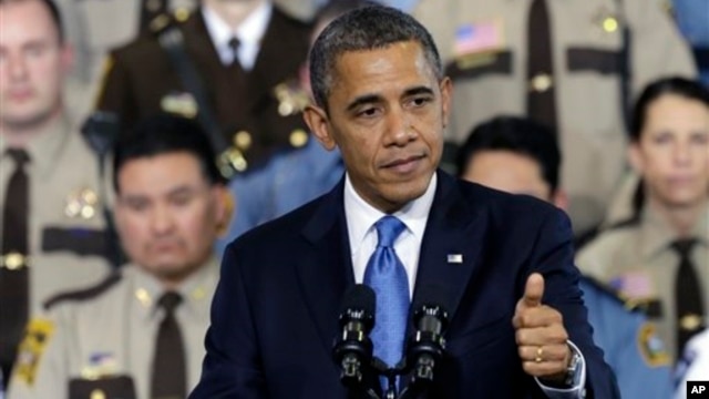 President Barack Obama speaks about his gun violence proposals at the Minneapolis Police Department's Special Operations Center in Minneapolis, where he outlined his plan before law enforcement personnel, February 4, 2013.