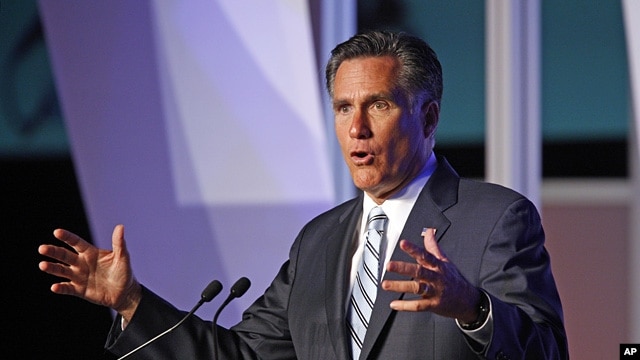 Republican presidential candidate Mitt Romney addresses the U.S. Hispanic Chamber of Commerce in Los Angeles,  Sept. 17, 2012. 