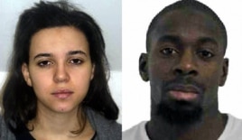 Hayat Boumeddiene, left, is the focus of an intensive search. She's the suspected accomplice and girlfriend of Amedy Coulibaly, killed Friday in a police raid.