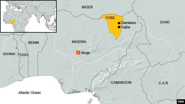 Map of Gujba, Nigeria, site of Boko Haram shootings