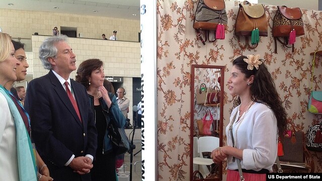 Deputy Secretary of State William Burns and Assistant Secretary of State for Western Hemisphere Affairs Roberta Jacobson peruse the wares at the WEAmericas entrepreneurial fair in Cali, Colombia. (file) 
