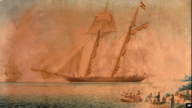 This is an 18th Century watercolor by an unknown artist of the Spanish ship La Amistad whose crew were overthrown by their cargo of African slaves.