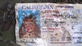 La licencia de conducción de Jenni Rivera encontrada en la zona del accidente aéreo.