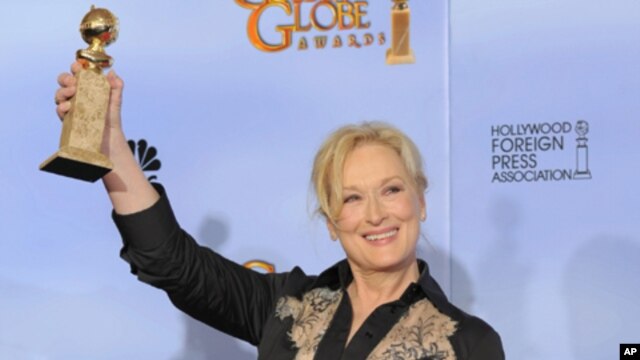 Meryl Streep won a Golden Globe for best actress in a motion picture drama for "The Iron Lady," and is also nominated for an Oscar.