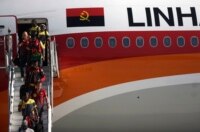 Cameroon's national soccer team players and staff are pictured during their arrival in Galeao Aerial Base ahead of the 2014 World Cup in Rio de Janeiro.