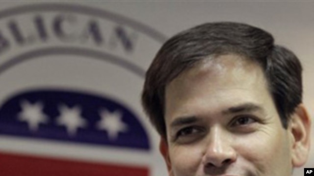 Republican candidate for the U.S. Senate, Marco Rubio, talks to supporters during a campaign stop Sunday, Oct. 31, 2010, in Tampa, Fla.
