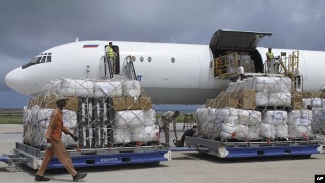 Tons of relief from the United Nations High Commissioner for Refugees (UNHCR) is offloaded after landing at Mogadishu airport, Somalia (File Photo)