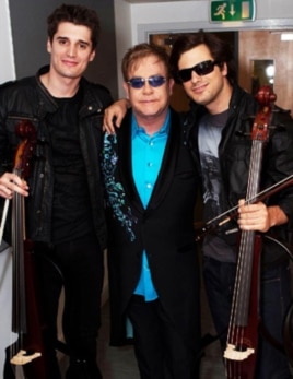 The duo, 2Cellos, with Sir Elton John