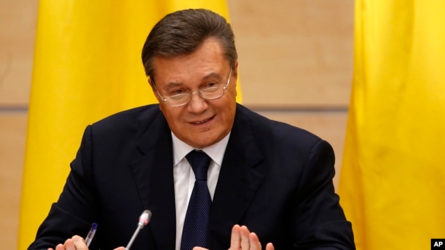Ukraine's fugitive President Viktor Yanukovych gives a news conference in Rostov-on-Don, Friday, Feb. 28, 2014