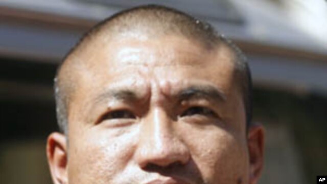 This January 19, 2012 photo shows U Gambira, leader of the All-Burmese Monks Alliance, after he was released from prison.