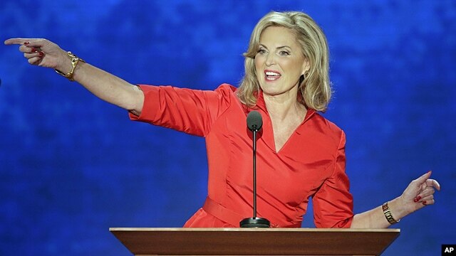Ann Romney, wife of U.S. Republican presidential candidate Mitt Romney addresses the Republican National Convention in Tampa, Flaorida, Aug. 28, 2012. 