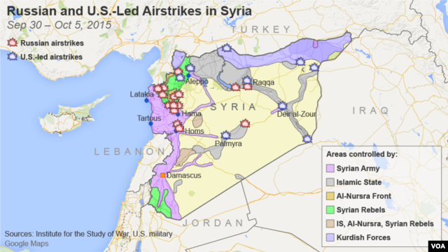 Russian and U.S.-led airstrikes in Syria