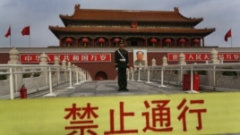 A Chinese paramilitary policeman stands guard in front of  Tiananmen gate in Beijing, China, November 7, 2012.  