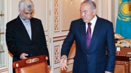 Kazakhstan's President Nursultan Nazarbayev (R) meets with Iran's Supreme National Security Council Secretary and chief nuclear negotiator Saeed Jalili in Almaty, Kazakhstan, Feb. 25, 2013.