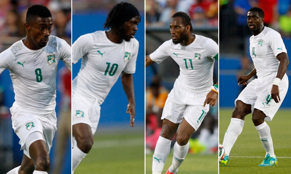 Ivory Coast's Salomon Kalou, Gervinho, Didier Drogba and Kolo Toure. 
