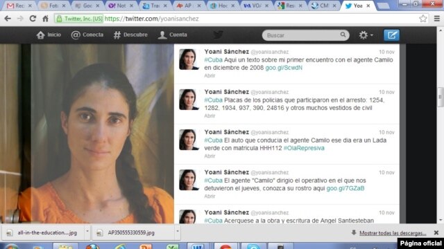 Página de twitter de Joani Sánchez, bloguera cubana.