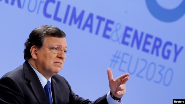 European Commission President Jose Manuel Barroso speaks about the 2030 Framework for Climate and Energy EU2030 in Brussels Jan. 22, 2014. 