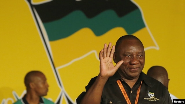 Cyril Ramaphosa celebrates his election as party Deputy President at the National Conference of the ruling African National Congress in Bloemfontein, South Africa, December 18, 2012.