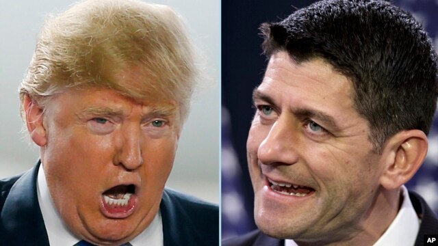 Ứng viên tổng thống của đảng Cộng hòa Donald Trump (trái) và Chủ tịch Hạ viện Paul Ryan.