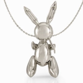 Platinum bunny on a chain by American artist Jeff Koons