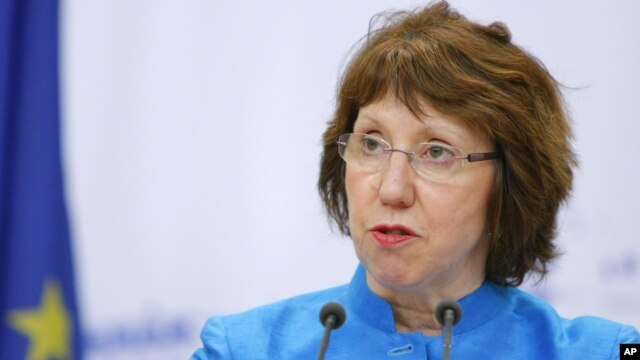 EU foreign policy chief Catherine Ashton speaks during a news conference after discussions on the controversial Iranian nuclear program in Moscow, June 19, 2012.
