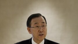 U.N. Secretary-General Ban Ki-moon delivers a speech during a session of the Human Rights Council at the United Nations European headquarters in Geneva, September 10, 2012.  