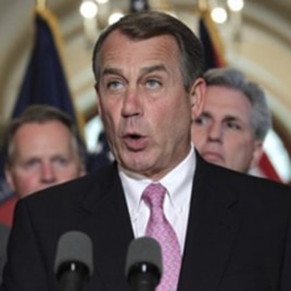 House Speaker John Boehner of Ohio, accompanied by fellow Republican leaders, makes a statement on Capitol in Washington, Monday, May 2, 2011, about the operation that killed Osama bin Laden