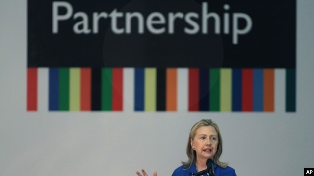 Secretary of State Hillary Rodham Clinton in Brasilia, Brazil, Tuesday April 17, 2012. (AP Photo/Eraldo Peres)