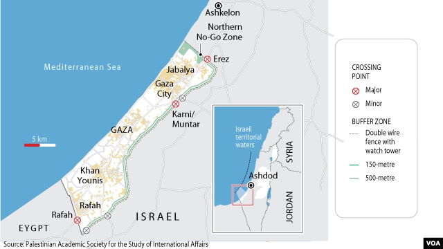 Map of Gaza with border crossings