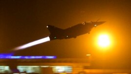 A French Mirage 2000 fighter jet of the Nancy-based 3/3 Fighter Squadron Ardennes takes off early  for a Close Air Support (CAS) mission from Bamako's airport, Mali.