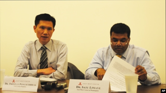 Thitinan Pongsudhirak, left, a visiting professor at the Johns Hopkins School of Advanced International Studies.