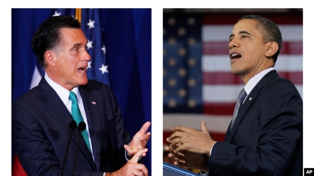 Ứng cử viên tổng thống đảng Cộng hòa Mitt Romney (trái) và Tổng thống Barack Obama 