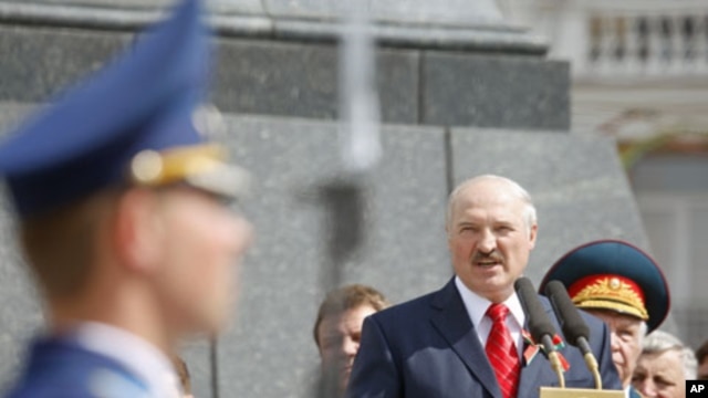 Belarus' President Alexander Lukashenko speaks at Victory Square in Minsk to celebrate the 66th anniversary of the World War II victory over Nazi Germany, May 9, 2011