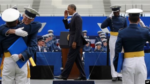 President Barack Obama congratulates graduates of the 2012 class of the U.S. Air Force Academy in Colorado Springs, Colorado, May 23, 2012.