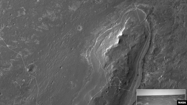 The line drawn on this map shows the route that NASA's Mars Exploration Rover Opportunity has driven. Opportunity has been working on Mars since January 2004, at sites within the Meridiani Planum region. (NASA/JPL/Cornell/University of Arizona)