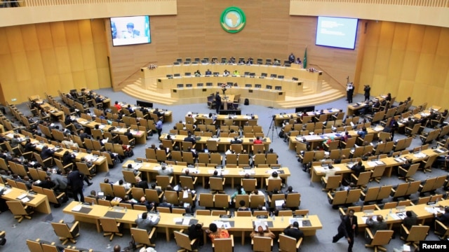 A general view shows the opening session of Heads of States and Government of the African Union on the case of African relationship with the International Criminal Court in Ethiopia's capital Addis Ababa, Oct. 11, 2013. 