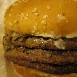 This triple burger, or sometimes a couple of 'em, constitute dinner for some folks, at 1,250 calories per. This triple burger, or sometimes a couple of 'em, constitute dinner for some folks, at 1,250 calories per.