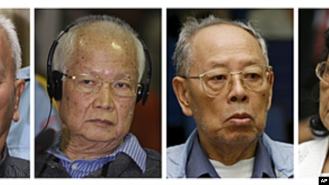 This combo shows file photos of the four top surviving leaders of the Khmer Rouge regime from left to right: Nuon Chea, the group's ideologist; former head of state and public face of the regime, Khieu Samphan, former Foreign Minister Ieng Sary; and his w