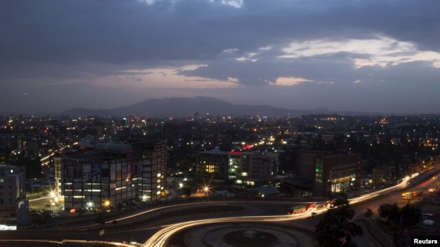 FILE - A general view shows part of the capital Addis Ababa at night, Ethiopia, May 17, 2015.