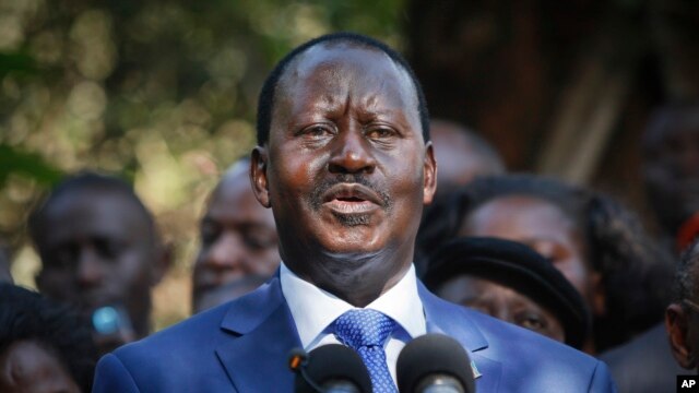 Kenyan presidential candidate Raila Odinga, who lost the presidential election, speaks to the media in Nairobi, March 9, 2013. 