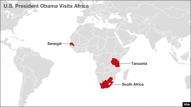 Tổng thống Obama sẽ đến thăm 3 nước Senegal, Nam Phi, và Tanzania.