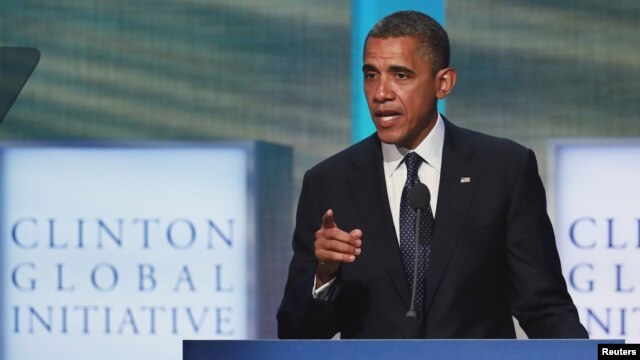 U.S. President Barack Obama speaks during the final day of the Clinton Global Initiative 2012 (CGI) in New York, September 25, 2012.