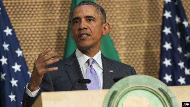 US President Barack Obama delivers a speech at the African Union Headquarters in Addis Ababa on July 28, 2015.