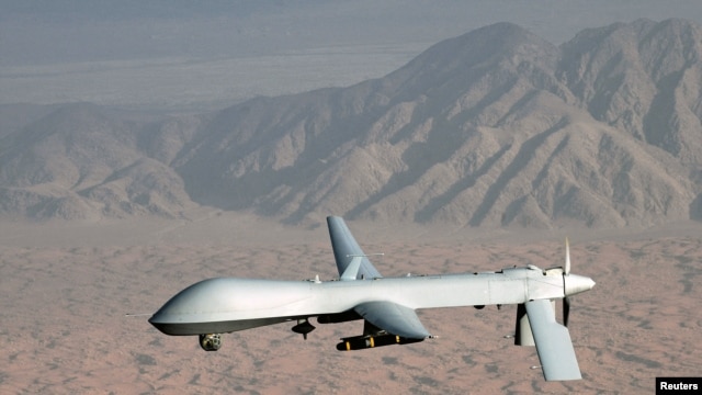 Foto yon avyon telegide "Drone" Lame de lè ameriken an. Non angle li: Predator-Predatè