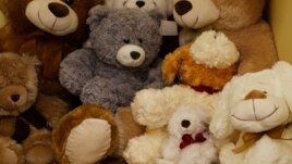 Soft toys are stacked in a room at the Teddy Bear Clinic, where abused children are treated. 