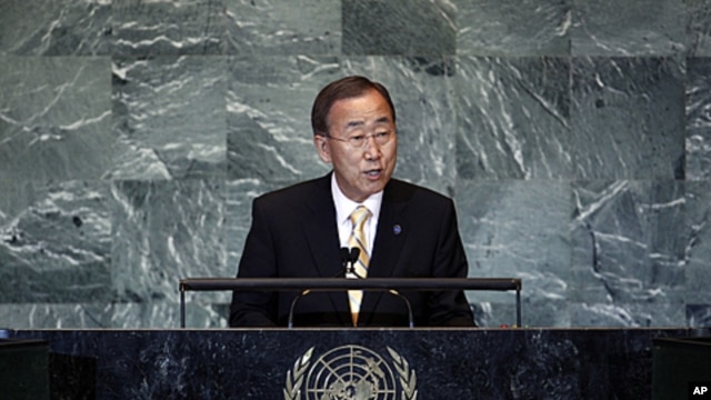 United Nations Secretary-General Ban Ki-moon opens the 66th United Nations General Assembly at U.N. Headquarters in New York, September 21, 2011.
