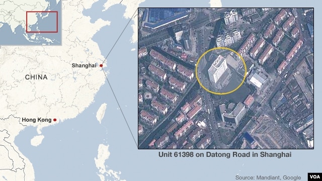 Map of the APT1 hacking headquarters in Shanghai, China.