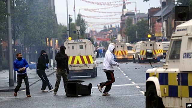 Loyalist rioters attack Police in East Belfast, Northern Ireland, June, 21, 2011